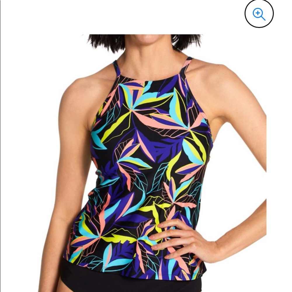 Women's Speedo 7734297 Active High Neck Tankini Swim Top (Hot Coral S) #0128